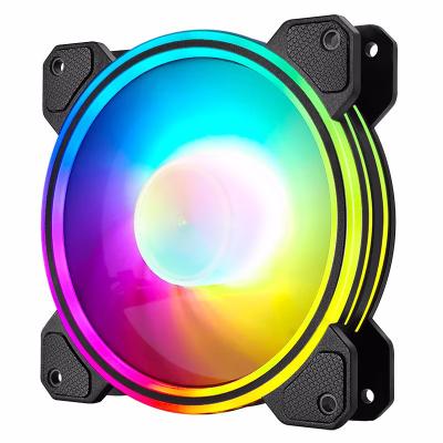 China Hot September Sale 120mm Computer Case RGB Computer Case Cooler Fan 12V 6pin LED Multicolor Remote Control Ring Modes Cooling Quiet Fan for sale