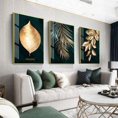 China Wholesale Modern Abstract Canvas Art Golden Leaf Stretched Canvas Painting Design Wall Art for sale