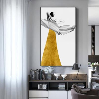 China Modern Home Decor Posters Beauty Painting Canvas Art Pictures African Lady Gold Abstract Wall Living Room Decro for sale