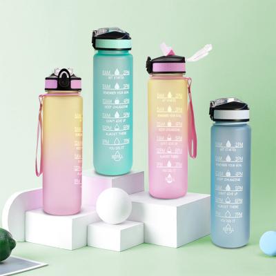 China 2022 900ML Bpa Viable Custom Logo Plastic Free Protein Motivational Water Bottle For Sport for sale