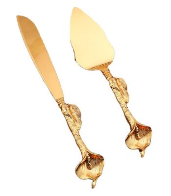 China Western Retro Trumpet Style Food Cutlery Household Cake Pizza Knife Shovel Combination Exquisite Zinc Alloy Handle Viable Handle for sale