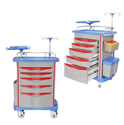 China Durable Hospital ABS Plastic Medicine Crash Trolley Medical Emergency Trolley Trolley With IV Pole for sale