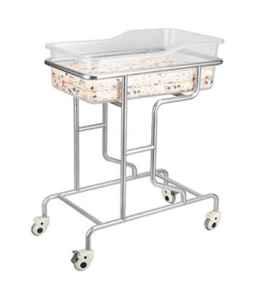 China Modern Liner Hospital Stainless Steel Baby Carriage Bed Baby Crib Infant Trolley With Wheels for sale