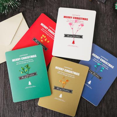 China 1 Set 5 Sheet Christmas Gift Card Blank 2021 Custom Dried Flowers Greeting Card for sale