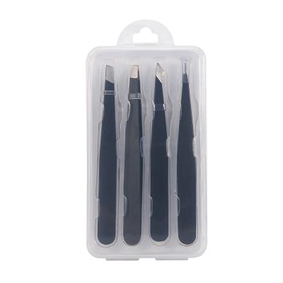 China Popular Eyebrow Pieces Four Pieces Tweezers Set Stainless Steel Eyebrow Tweezers Set Black Tweezers Set for sale