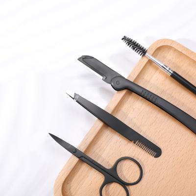 China Hot Sale 4pcs Eyebrow Tools Eyebrow Trimmer Tweezers Scissors Set Eyebrow Mascara Brushes Eyebrow Kit for sale