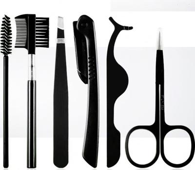 China Multifuntional Eyebrow Tweezers Trimmer Set 6 PCS Stainless Steel Scissors Lashes Applicator Brush Eyebrow Tool Kit for sale