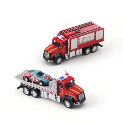 China Light/Sound/3*AG13 Batteries Included Pull Back Vehicles Combine Toys Metal Car Toy For Kids Diecast Cars Fire Engine Truck Camion De Bomberos for sale