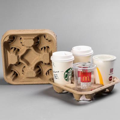 China Aangepaste Gevormde Pulp Biologisch afbreekbaar Tray Coffee Pulp Cup Tray Te koop