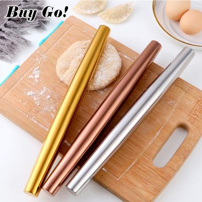 China Viable Viable Baking Tools Cure Pizza Dough Baker Roller Stainless Steel Dough Wrapping Pin for sale