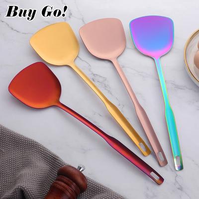 China Sustainable Kitchen Utensil Food Sustainable Spatula Turner Color Plated Stainless Steel Frying Shovel for sale