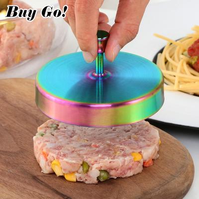 China Kitchen Metal Meat Patty Maker Color Plated Manual Stainless Steel Meat Pie Mold Viable Home Viable for sale