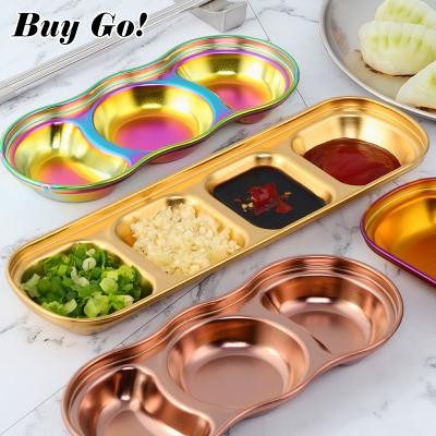 China Amazon Viable Hot Selling Divided Dishes Dish Serving Dish Stainless Steel Wasabi Sushi Sashimi Soy Sauce Dish With Compartments for sale