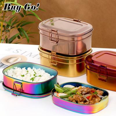 China 304 Stainless Steel High Quality Heatable Food Container Storage Boxes 2 Layer Lunch Box Travel Food Containers for sale