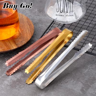 China New Design Viable Sustainable Mini Stainless Steel Metal Kitchen Dessert Sugar Food Tong Cube Bar Colorful Ice Clips for sale