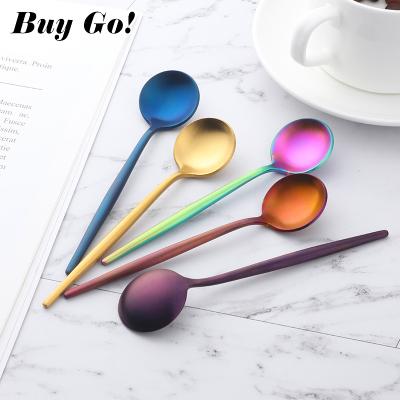 China Wholesale Viable Small Round Black Gold Stainless Steel Dessert Tea Teaspoon For Dinner for sale