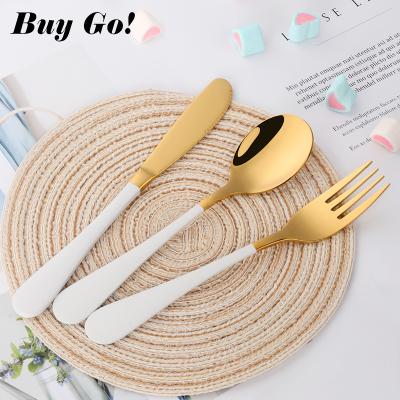 China Cute Viable Tableware Set Spoon Fork Knife Gold Stainless Steel Children Kids Cutlery Set for sale