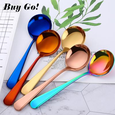 China Cheap Korean Hot Selling Viable Amazon Stainless Steel Colored Round Spoon Metal Cheap Spoon For Rice Soup Cream for sale