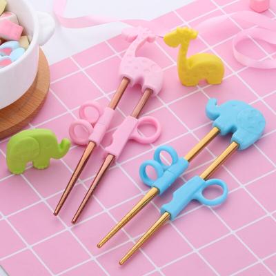 China Beginne Cute Viable Cartoon Adjustable Kids Baby Kids Chopsticks Silicone Animal Baby Learning Practicing Chopsticks for sale