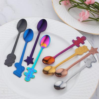 China Viable Christmas Gift Colorful Stainless Steel Teaspoon Dessert Spoon Set for sale