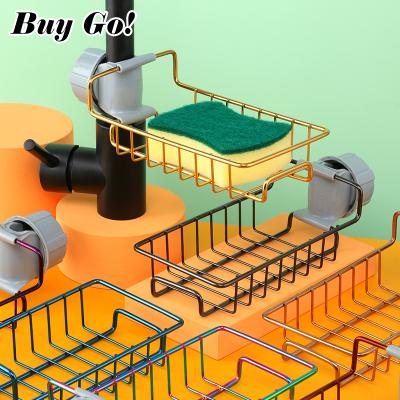 China Free Hanging Rack Kitchen Sink Shelf Stainless Steel Sponge Storage Punch Free Hanging Rack Faucet Rack for sale