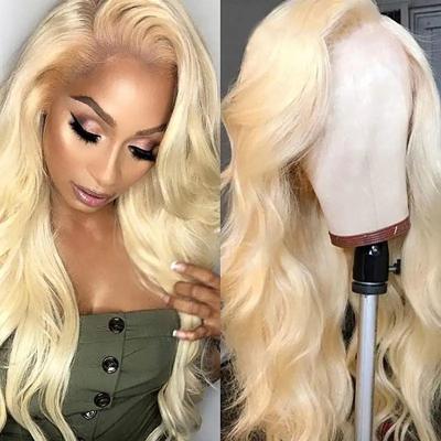 China No Shedding& Factory Free Tangle Body Wave Lace Front Wig Virgin Human Hair 613 Blonde Color Hair Wig 130%density for sale