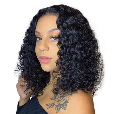 China Wholesale Cheap Deep Curl Brazilian Lace Front Human Hair Wig 10inch Transparent Curly Short Bob Hair Wig For Black Women for sale