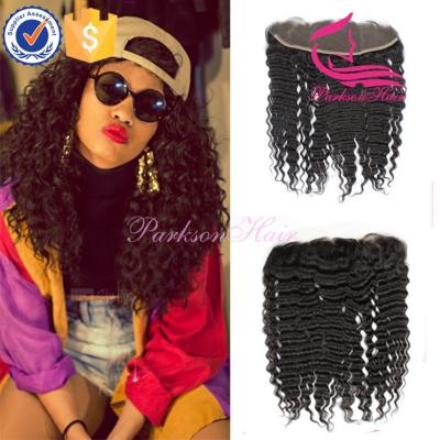 China 13X4 Curly Lace Frontal Malaysian Virgin Deep Wave Human Hair /3 Pieces Free Middle Piece/Ear To Ear Lace Headband for sale