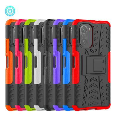 China Shockproof Case For Xiaomi Redmi K40 Kickstand 2 in 1 Dual Armor Protective Phone Cover Heavy Duty Shockproof Case for sale