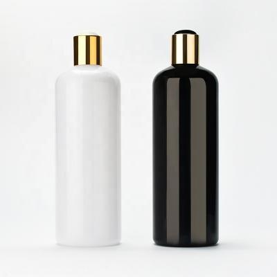 China 100ml 150ml 200ml 250ml Cosmetic Shampoo Bottle 500ml Shampoo Bottle Black Custom Shampoo Bottle With Gold Black White Disc Top Cap for sale