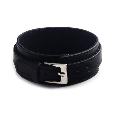 China Matt Silver Clasp Styles Black CLASSIC high quality leather wrap around bracelet for sale