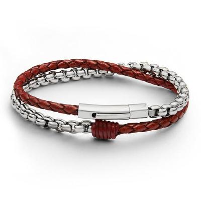 China CLASSIC New Arrival Trendy Fashion Personalized Leather Bracelets With Antique Silver Chain for sale