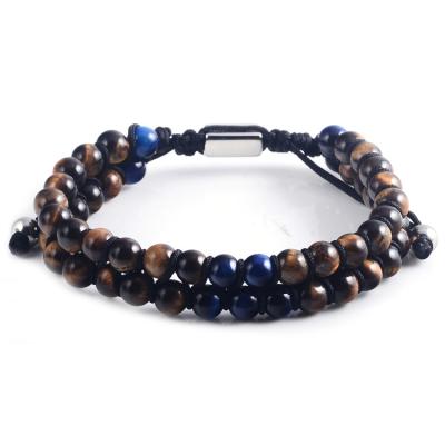 China Natural Stone Tiger Eye Stone Casual/Sporty Double Row Bracelet Braided Adjustable Beaded Bracelet For Women Men for sale