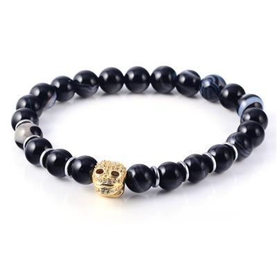 China Charm Stainless Steel Men's Jewelry Mens Matte Black Onyx Gemstone Natural Stone Bead Bracelet Casual/Sporty Stretch Men for sale