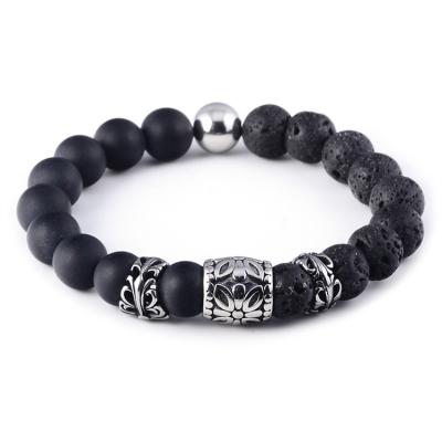 China 2022 Design 12mm Casual/Sporty Hot Volcanic Natural Black Bracelet Lava Rock Stone Beaded Bangle for sale