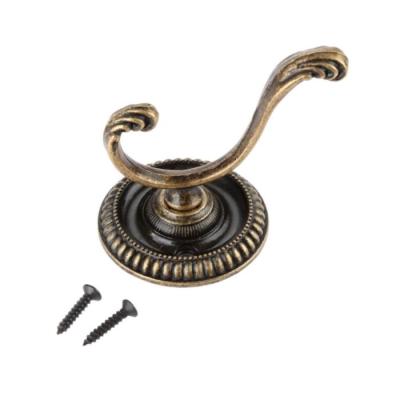 China Durable Classic Rustic Decorative Zinc Alloy Gold Black Bronze Double Hooks Coat Hook For Wall Door for sale