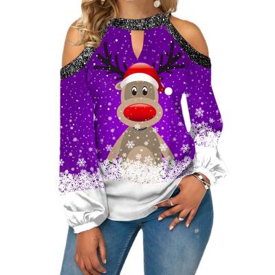 China Kedier AZC274 Christmas Printed Tops Digital Print Technology Long Sleeve Womens Santa Clothing Te koop