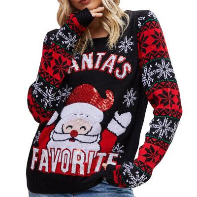 China Christmas Pullover Sweater Santa Claus Embroidered Round Neck Sweater Women Christmas Sweaters Te koop