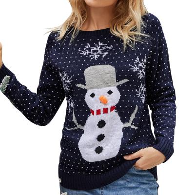 China Ladies Little Snowman Christmas Printed Tops Nylon/Acrylic Knitted Sweater Pullover for sale