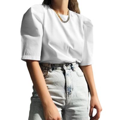 Cina Kedier CY5960 Ladies Casual Tops Cotton Slim Fit White O-Neck Anti-Wrinkle Shirt in vendita