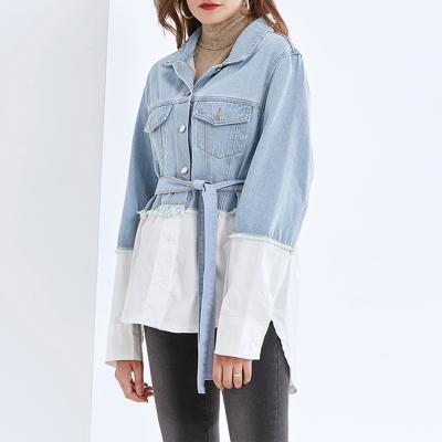 China 2021 autumn women's jacket new temperament lapel single-breasted design shirt fight receiving waist thin denim jacket zu verkaufen