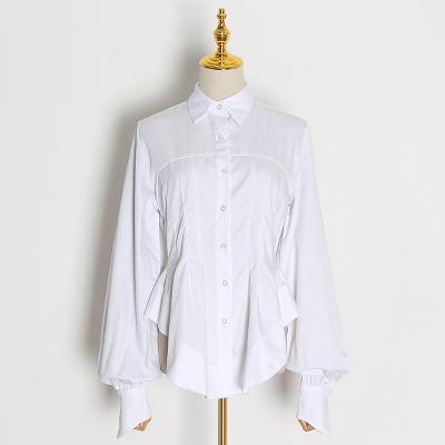 중국 Turn-Down Collar Long Sleeve Ladies Shirts In 100% Polyester Chiffon Breathable Fabric 판매용