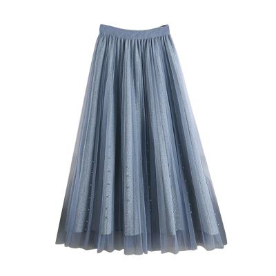 Κίνα Bright Silk Slim Midi Skirt Lining Bead Stitching Mesh Dress for Autumn And Winter προς πώληση