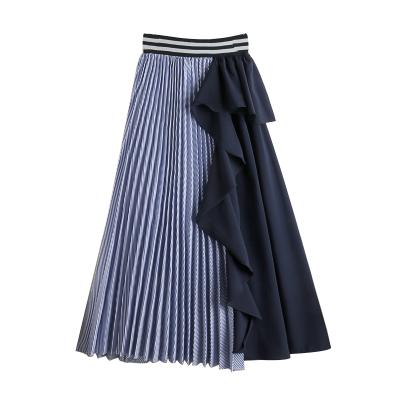 China W355 Autumn And Winter Slim Midi Skirt Elastic Waist With Thinner Stripe Stitching Irregular Ruffle for sale