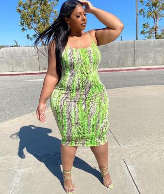 China Spring Style Bigger Size Dress Polyester/Cotton Green Snake Patterned Long Sling Clothing à venda