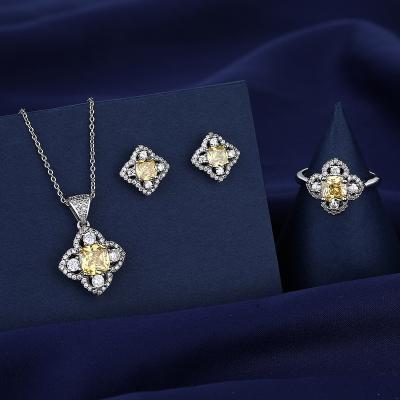 China Wholesale Cheap Crystal Jewelry Sets FASHIONABLE Crystal Stone Flower Jewelry Sets Yellow For Women Wedding Party Jewelry for sale