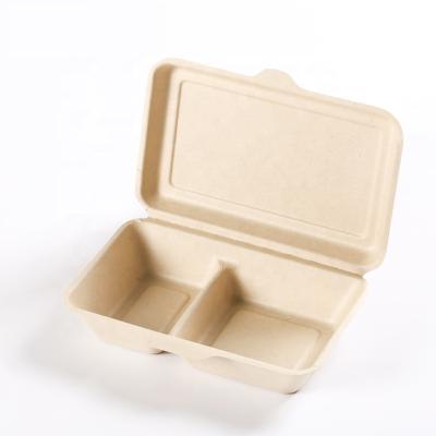 China Biodegradable Disposable Fresh Preservation Takeaway Food Coontainers 2 Compartment Sugar Cane Bagasse Bento Lunch Box for sale