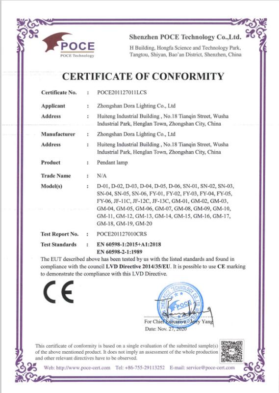 CE - Zhongshan Dora Lighting Co., Ltd.