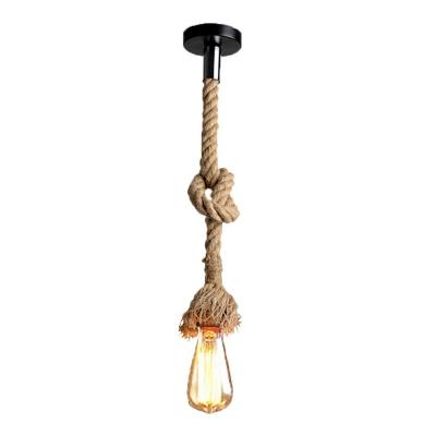 China Vintage Style E27 Decorative Industrial Rural Simple Single Head Retro Ceiling Lamp Restaurant Cafe Hemp Rope Pendant Lighting for sale