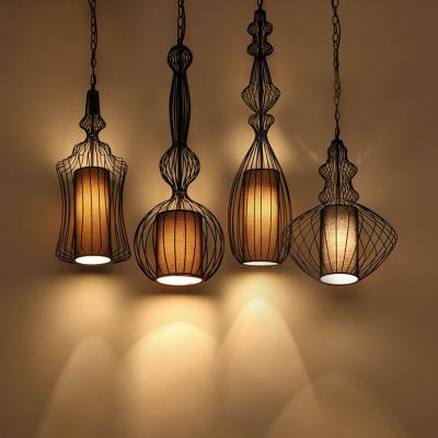 China Hot Sale Modern Loft Unique Art Cafe Wrought Iron Cage Lamps Nordic Black Wire Pendant Lamp for sale